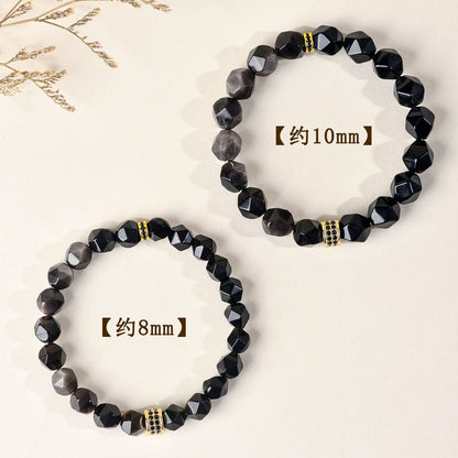 Golden Tiger Eye and Obsidian Faceted Irregular Bracelet - Unisex Couple Protection Charm