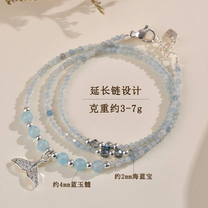 Natural Aquamarine Blue Chalcedony Multi-Layer Bracelet | Spiritual Protection & Elegant Energy