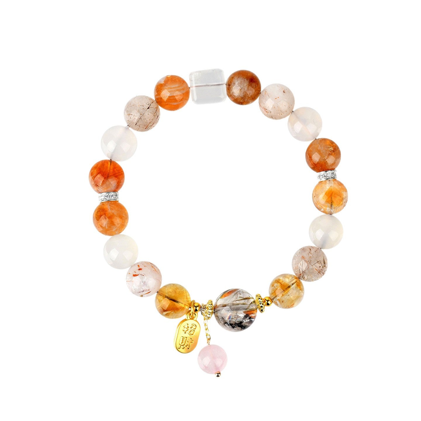 Natural Crystal Multi-Gem Bracelet with Yellow Tower Crystal and White Agate for Women