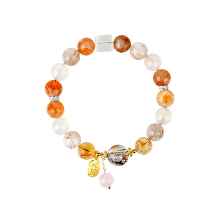 Natural Crystal Multi-Gem Bracelet with Yellow Tower Crystal and White Agate for Women