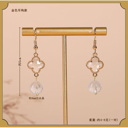 Natural Crystal Earrings | White Amethyst Yellow Tower Crystal Spiritual Energy Women's Jewelry