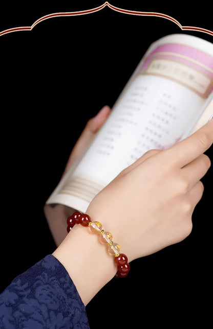 Red Agate Obsidian White Crystal Zodiac Bracelet | Three-in-One Six-in-One Lucky Bead Unisex Spiritual Jewelry