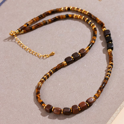 Natural Tiger Eye Agarwood Clavicle Necklace - Spiritual Protection & Wealth Attraction