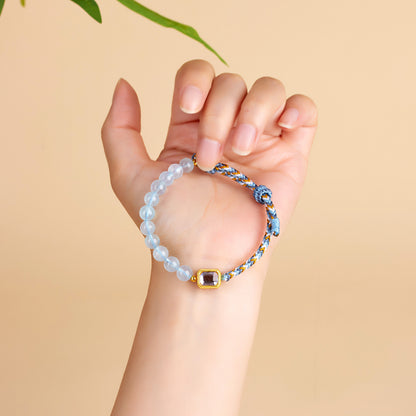 Natural Aquamarine Crystal Handmade Braided Bracelet | Chinese Style Spiritual Protection Jewelry