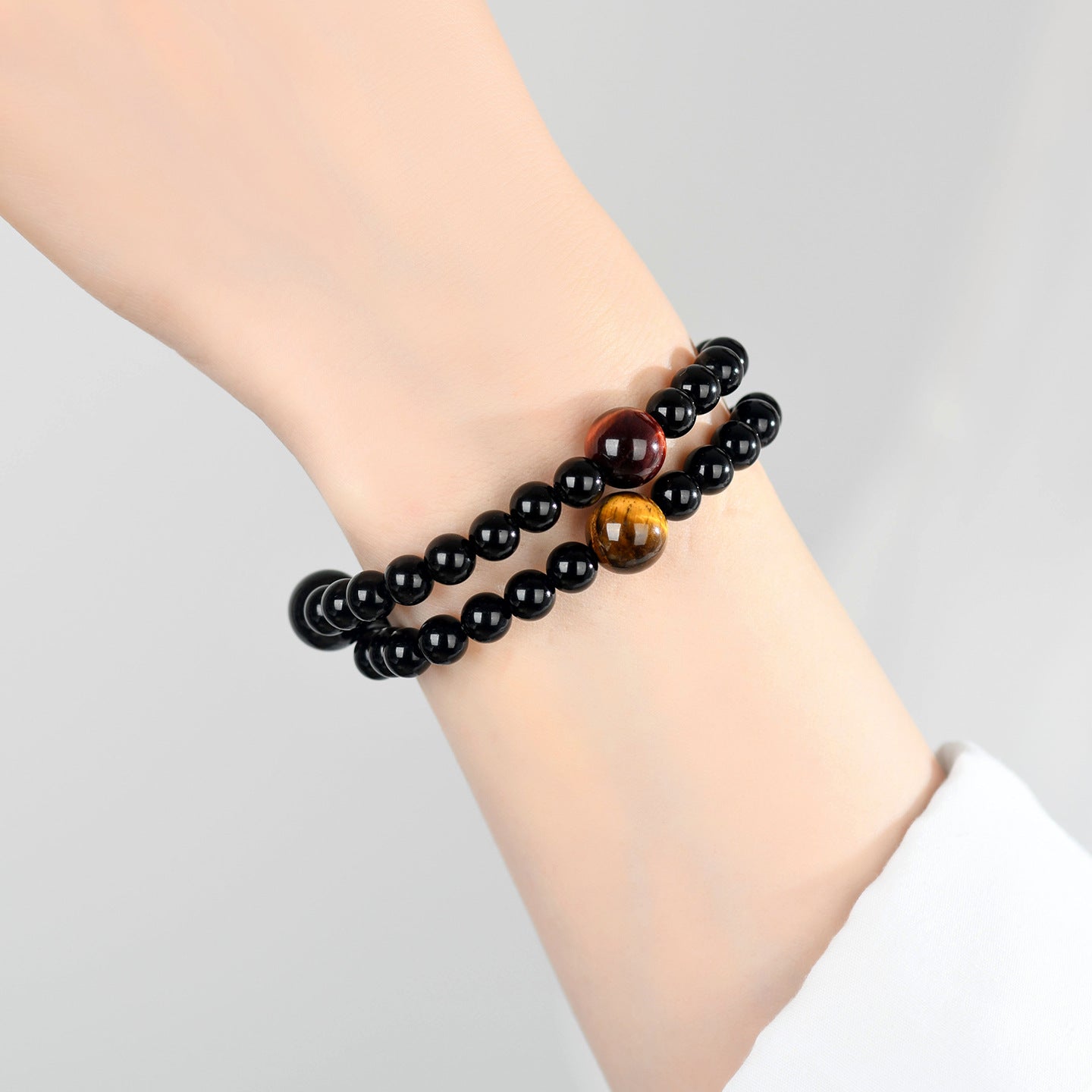 Natural Obsidian Tiger Eye Double Circle Bracelet - Cosmic Protection Unisex Spiritual Charm