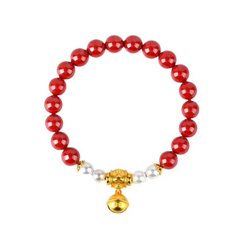 Natural Raw Cinnabar Gold Bell Bracelet - Imperial Red Sand Spiritual Protection Amulet
