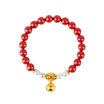 Natural Raw Cinnabar Gold Bell Bracelet - Imperial Red Sand Spiritual Protection Amulet