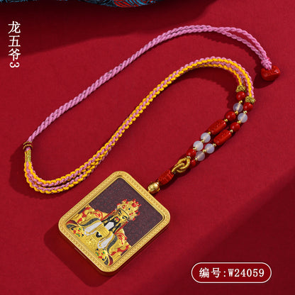 Purple Gold Sand Cinnabar Dragon Thangka Pendant - Tibetan Spiritual Necklace for Protection