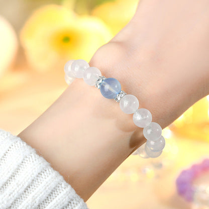 Natural Blue Moonstone Aquamarine Crystal Bracelet - Harmony Protection & Elegant Energy