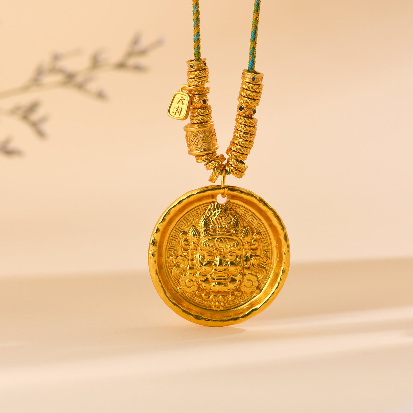 Golden Wealth God Tibetan Style Pendant Necklace - Prosperity and Protection Amulet