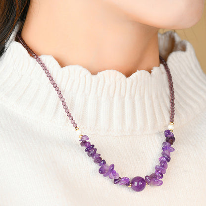 Natural Amethyst Rose Quartz Aquamarine Crushed Stone Collarbone Necklace - Romantic Women's Spiritual Jewelry