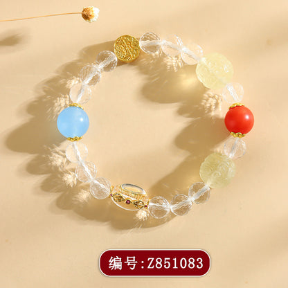 Five-Way God of Wealth Golden Crystal Bracelet | Four Directions Gather Gold Natural White Crystal Unisex Couple Amulet