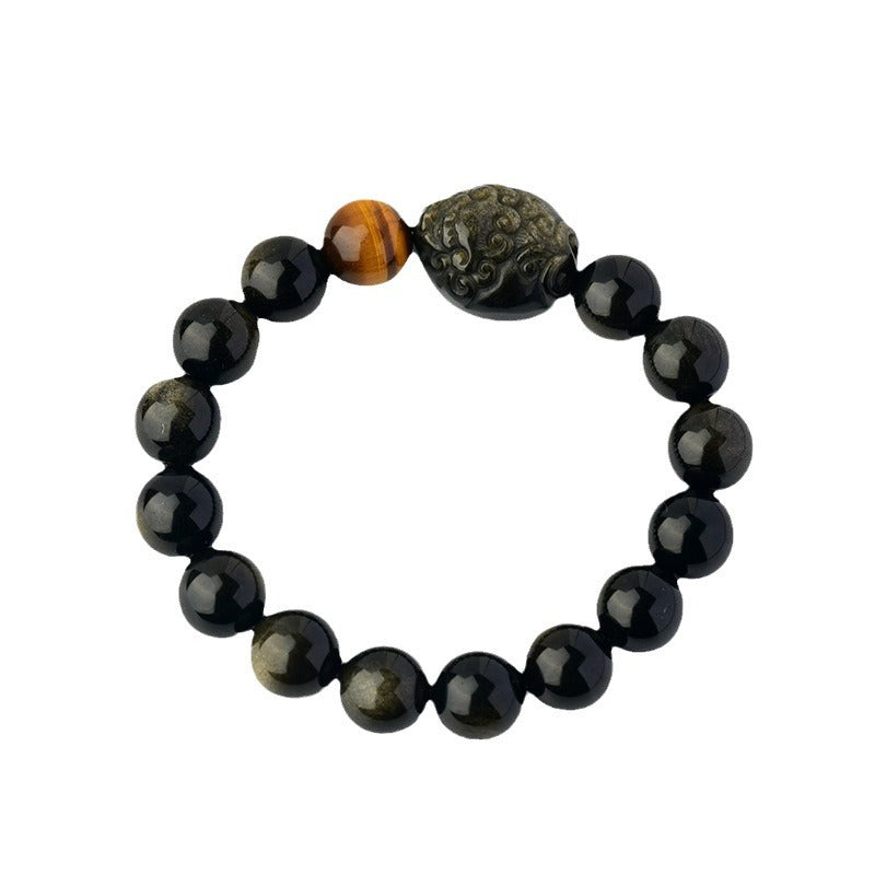 Natural Rainbow Eye Obsidian Pixiu Bracelet - Wealth and Protection Talisman for Couples