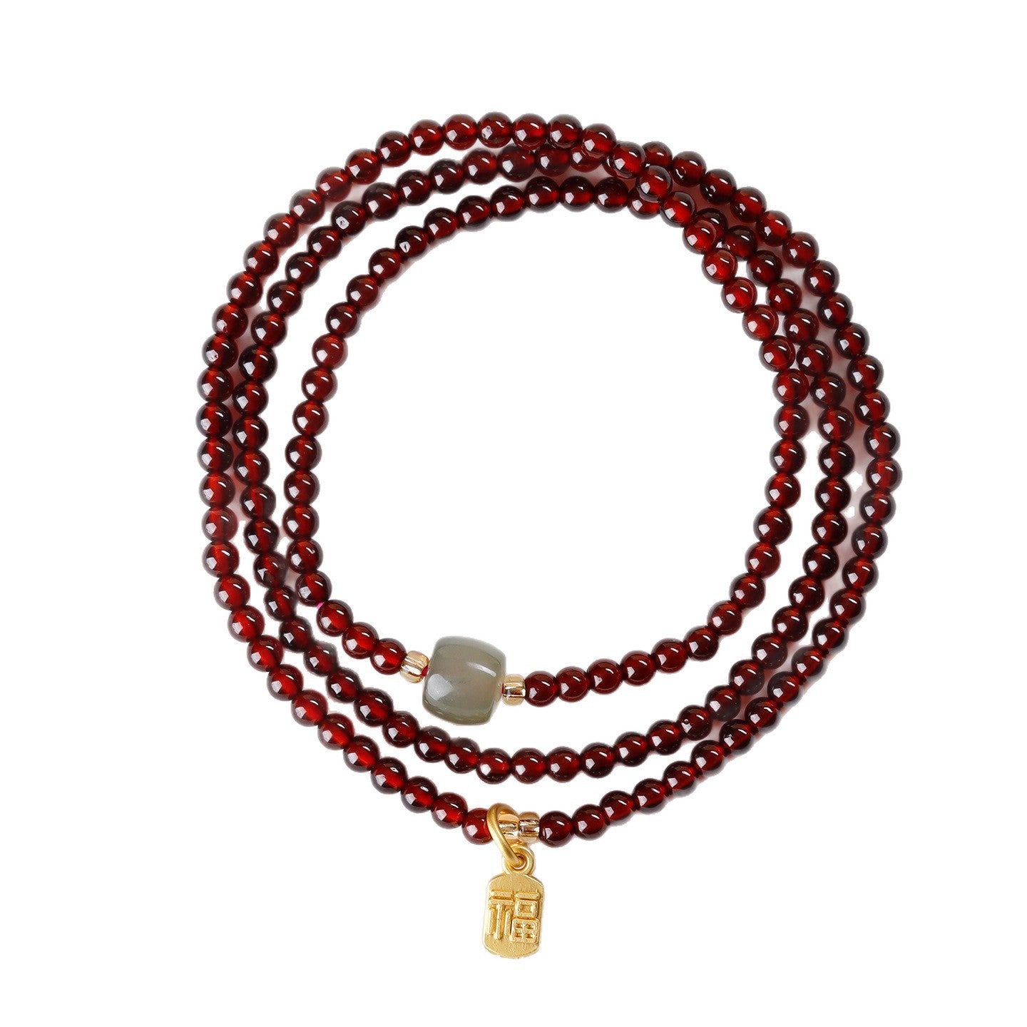 Natural Crystal Garnet Rose Quartz Hetian Jade Three-Circle Bracelet | Wealth Love Protection Talisman