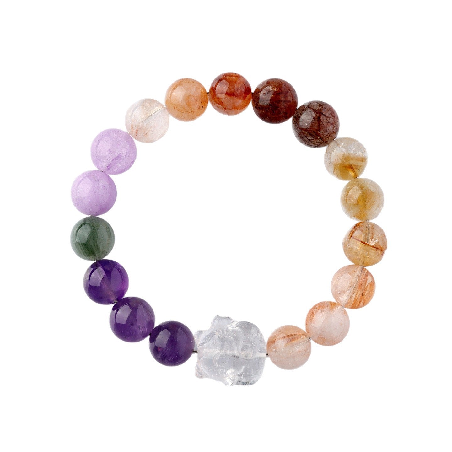 Natural White Crystal Lucky Cat Multi-Gem Bracelet | Wealth & Luck Charm for Women