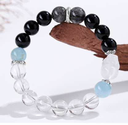 Natural Crystal Five Elements Bracelet with Lucky Pixiu - Unisex Couple Style for Balance and Wealth