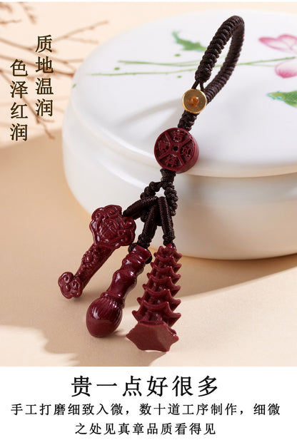 Natural Purple Gold Cinnabar Wenchang Pagoda Keychain | Academic Success & Wealth Talisman