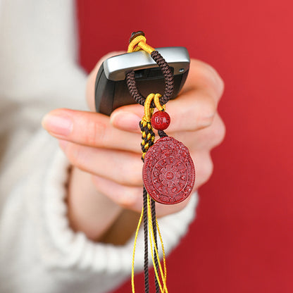 Natural Cinnabar Purple Gold Sand Nine Palaces Eight Diagrams Zodiac Keychain - Mystical Protection & Fortune Amulet