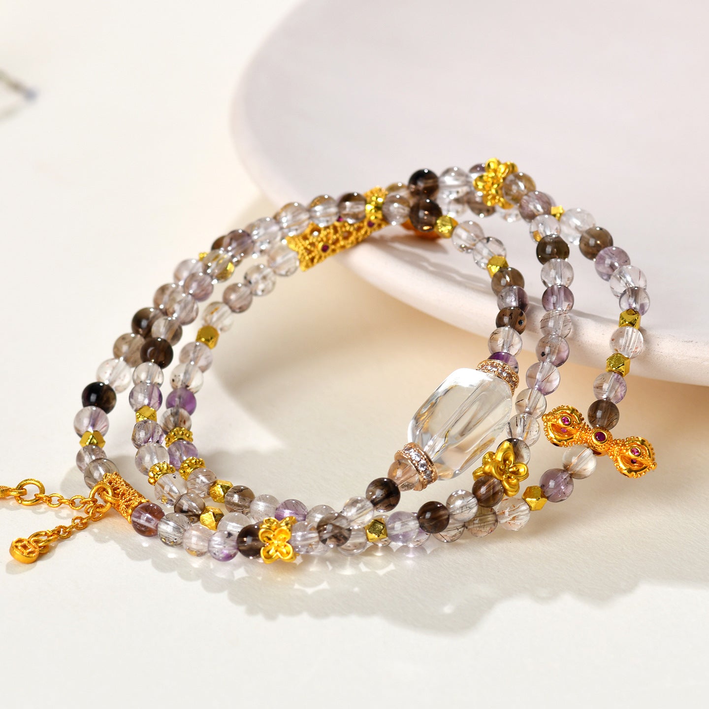 Natural Super Seven Crystal Three-Circle Bracelet - Spiritual Harmony & Wealth Attraction