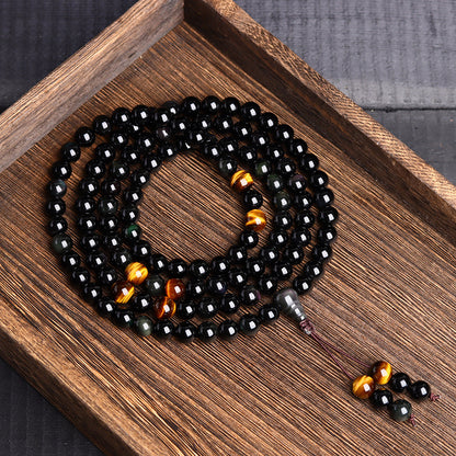 Natural Obsidian 108 Buddha Beads Multi-Circle Bracelet | Spiritual Protection Talisman