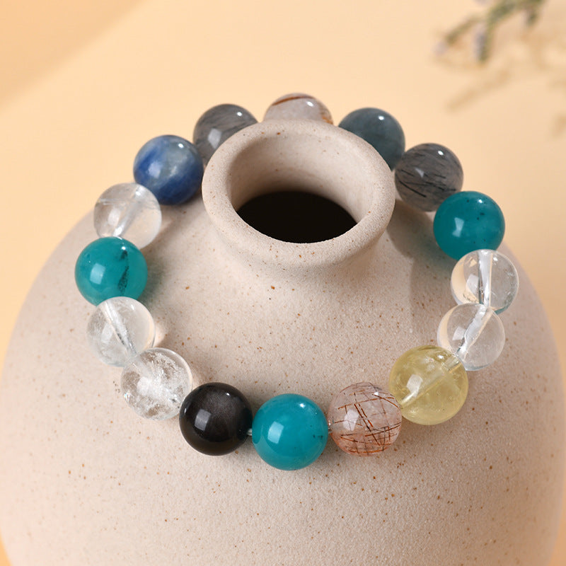 Natural Crystal Duobao Bracelet with White Crystal and Amazonite - Unisex Spiritual Energy Accessory