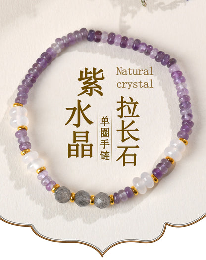 Natural Amethyst Beaded Bracelet with S925 Silver - Spiritual Protection & Elegance for Women