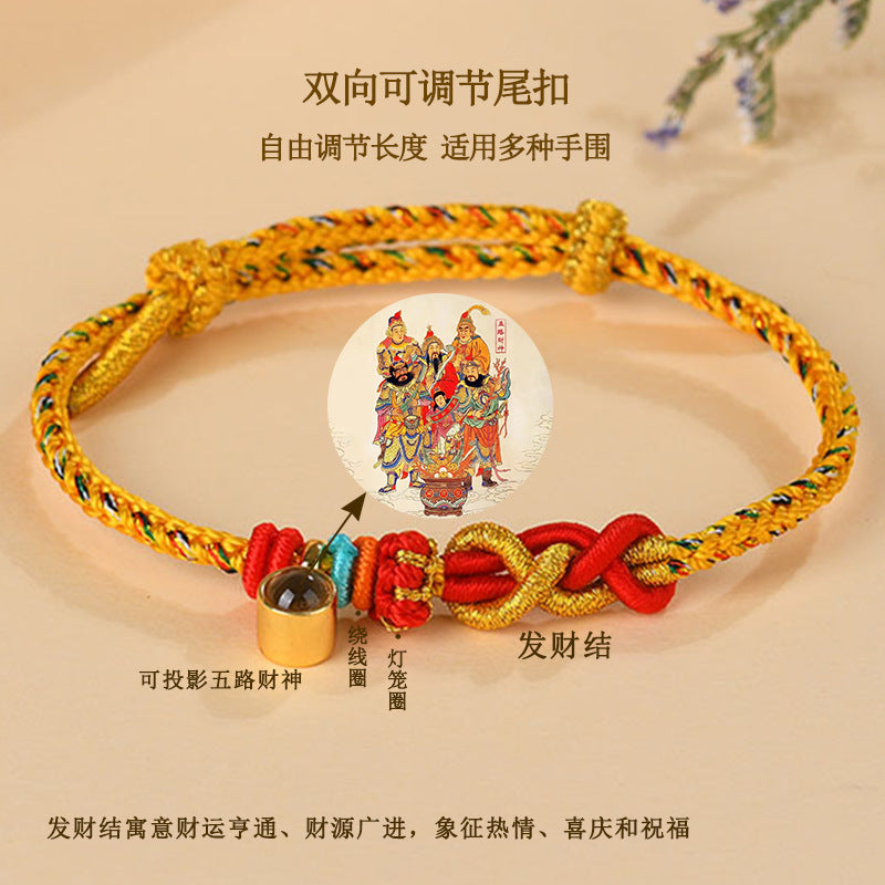 Five Directions Wealth Knot DIY Hand-Woven Bracelet Cord with Gold Fortune Beads