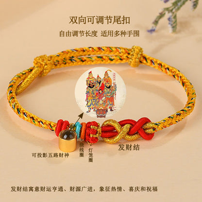 Five Directions Wealth Knot DIY Hand-Woven Bracelet Cord with Gold Fortune Beads