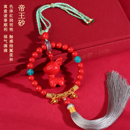 Imperial Red Cinnabar Deer Car Hanging for Safe Travel and Peace