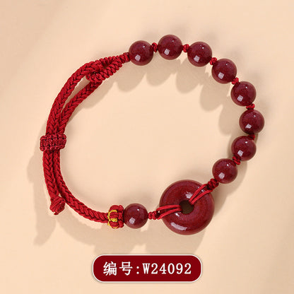 Natural Purple Gold Cinnabar Peace Buckle Bracelet - Hand-woven Zodiac Red Rope for Protection