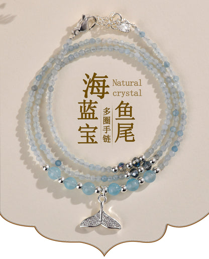 Natural Aquamarine Blue Chalcedony Multi-Layer Bracelet | Spiritual Protection & Elegant Energy