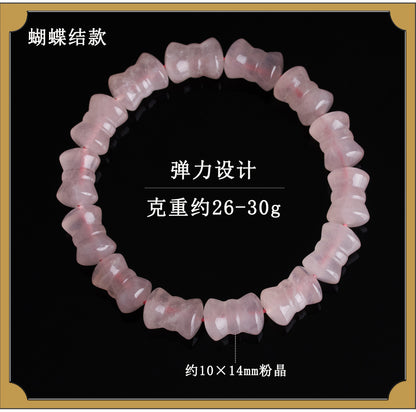 Natural Pink Quartz Bowknot Bamboo Knot Bracelet - Love Harmony Charm for Women