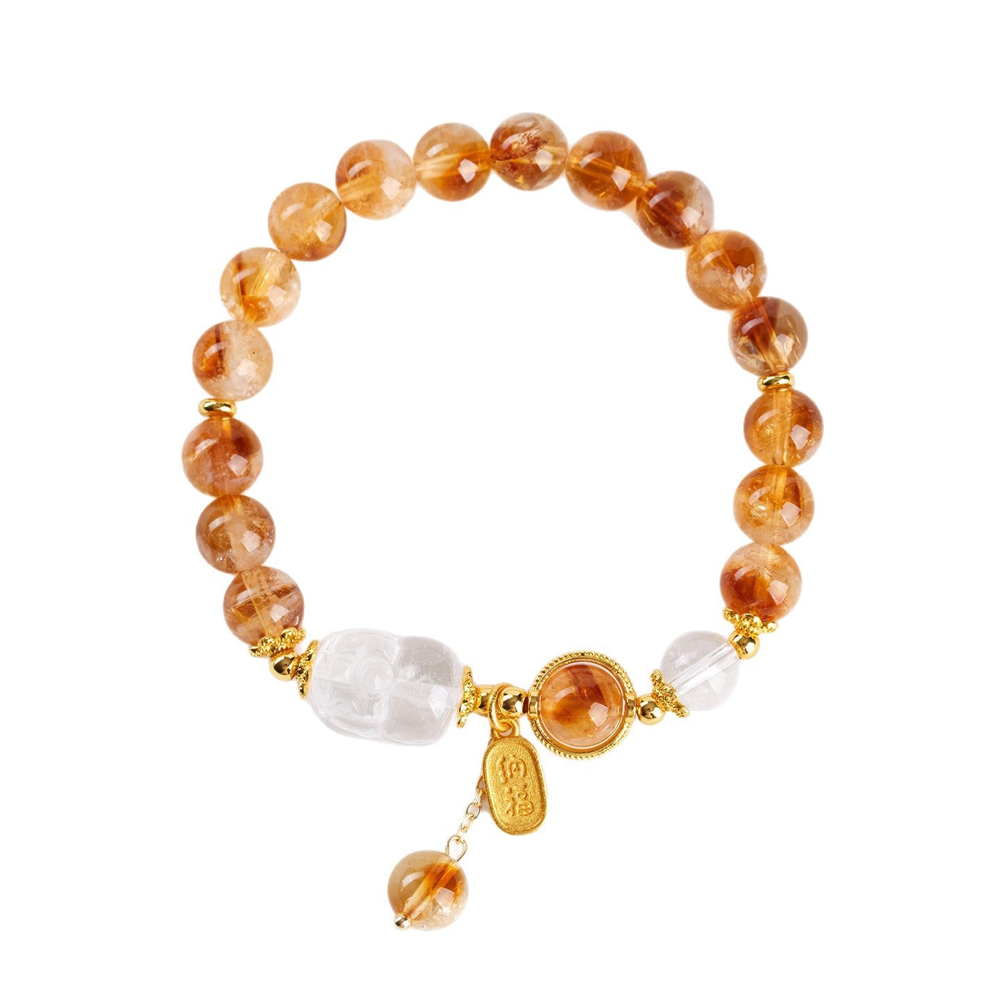 Natural Yellow Pagoda Crystal & White Crystal Pixiu Bracelet - Lucky Charm for Women