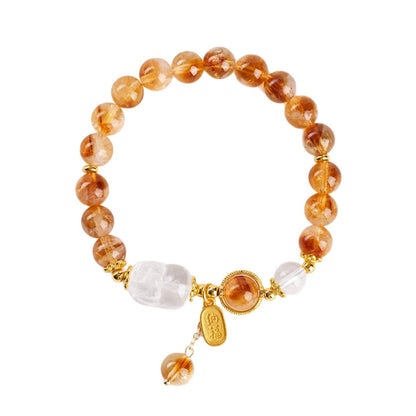 Natural Yellow Pagoda Crystal & White Crystal Pixiu Bracelet - Lucky Charm for Women