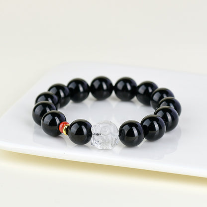 Obsidian Lion Awakening Bracelet with White Crystal and Southern Red Agate | Spiritual Protection Unisex Jewelry
