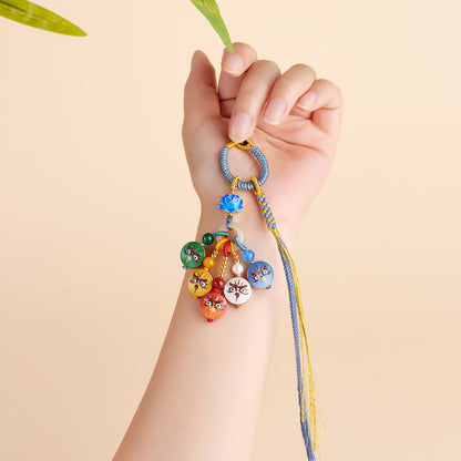 Natural Imperial Red Cinnabar Five-Way God of Wealth Keychain | Wealth Attraction Bag Pendant