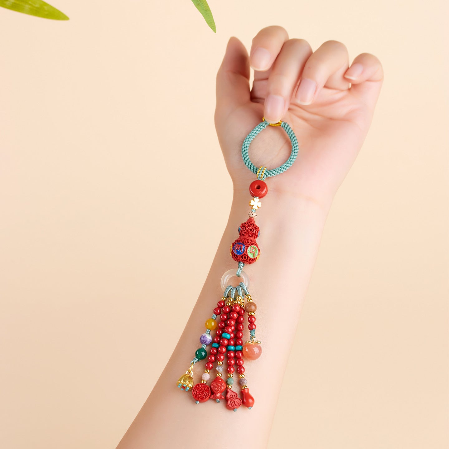 Natural Raw Ore Cinnabar Six-Word Mantra Gourd Keychain - Spiritual Protection Talisman