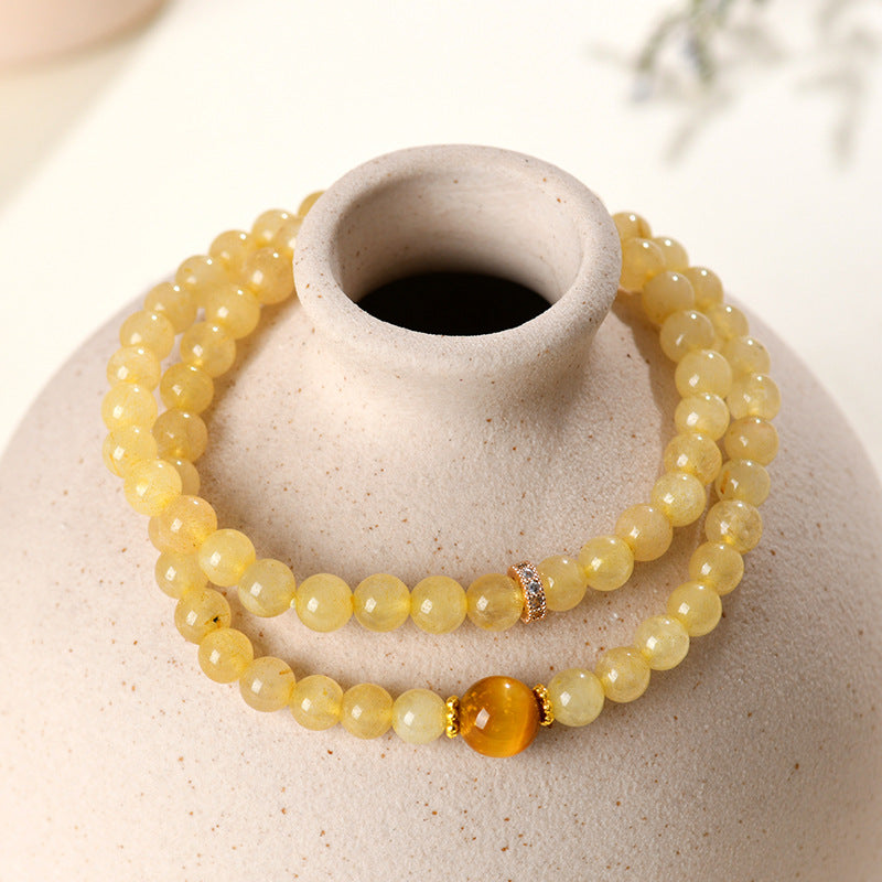 Golden Rutilated Quartz & Tiger Eye Double Circle Bracelet | Wealth & Protection Amulet for Women