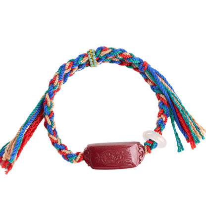 Natural Purple Gold Cinnabar Tibetan Handmade Braided Bracelet - Tai Sui Protection & Wealth Attraction