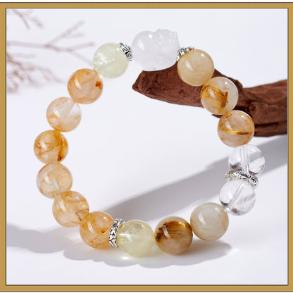 Natural Crystal Five Elements Bracelet with Lucky Pixiu - Unisex Couple Style for Balance and Wealth