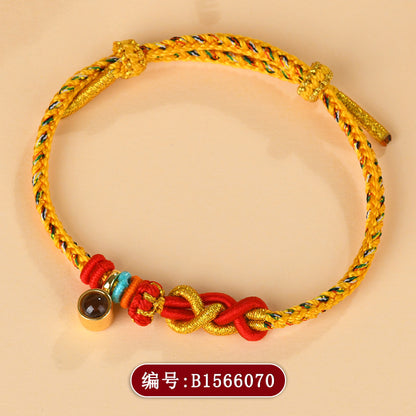 Five Directions Wealth Knot DIY Hand-Woven Bracelet Cord with Gold Fortune Beads