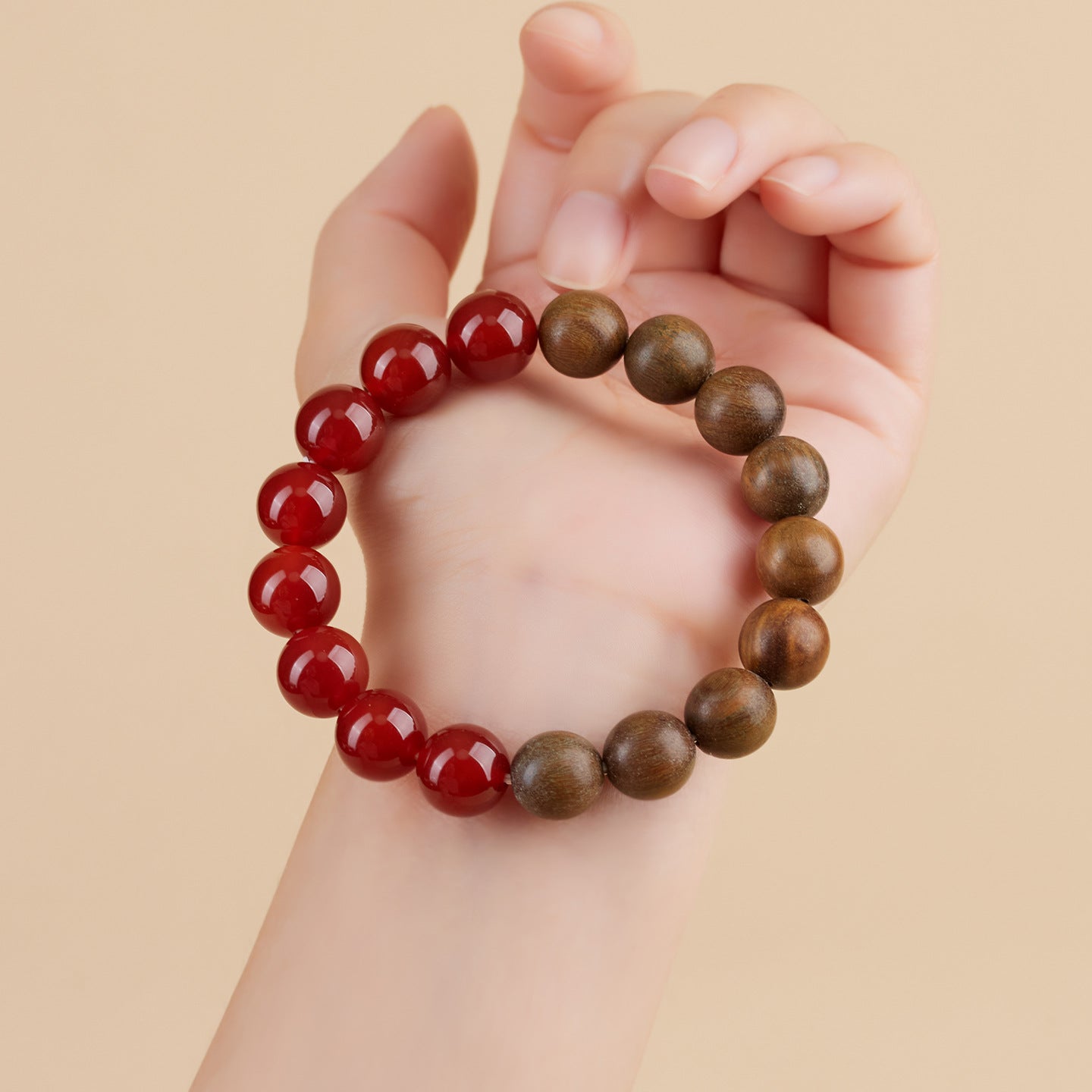 Natural Green Sandalwood Red Agate Bracelet | Spiritual Protection & Wealth Luck Charm