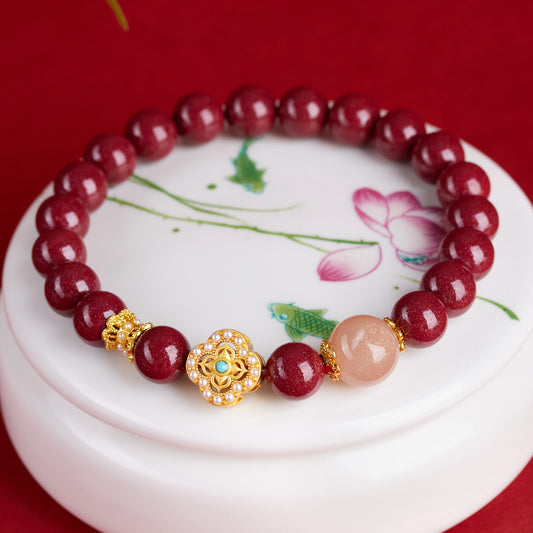 Natural Purple Gold Cinnabar Sunstone Zodiac Bracelet - Retro Chinese Style for Luck & Protection