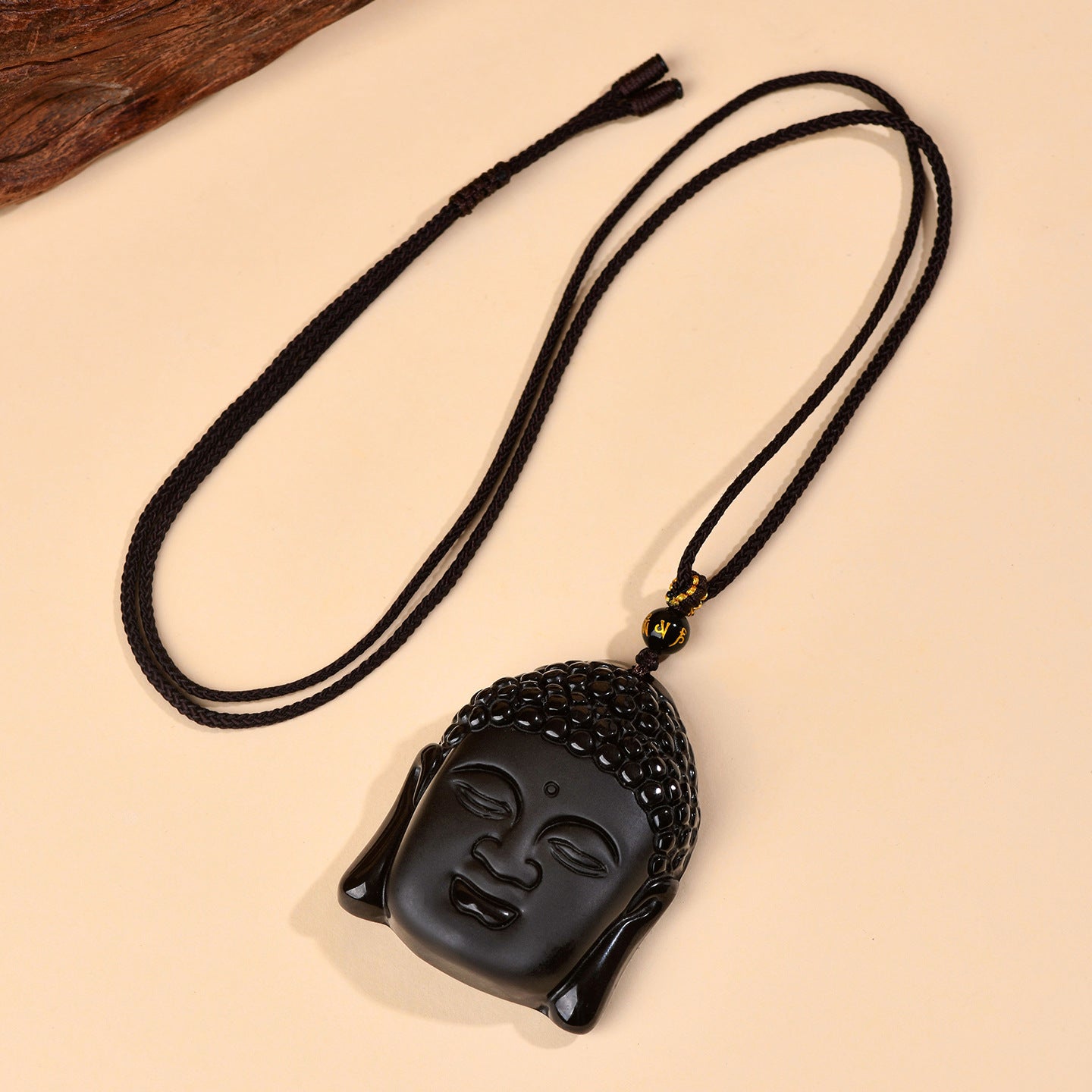 Natural Matte Obsidian Shakyamuni Buddha Head Pendant - Spiritual Protection Amulet