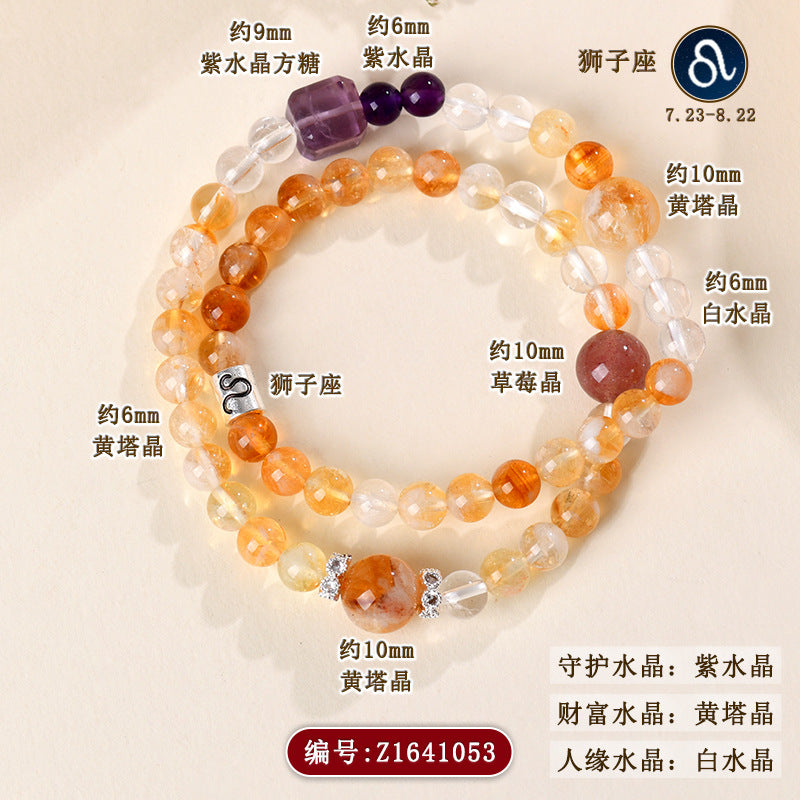 Natural Crystal Zodiac Bracelet | Multi-Gemstone Protection & Luck Charm for Women