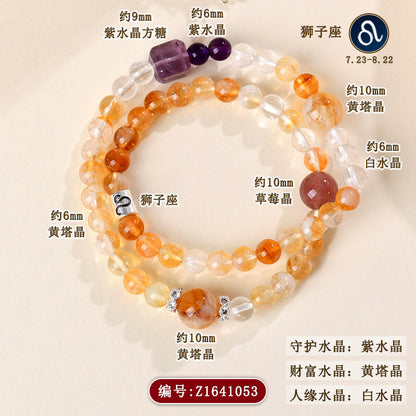 Natural Crystal Zodiac Bracelet | Multi-Gemstone Protection & Luck Charm for Women