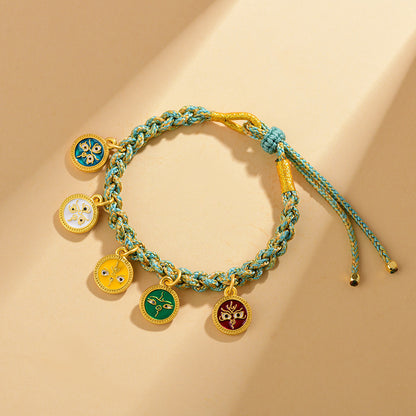 Handwoven Peach Blossom Knot Five-Way God of Wealth Tibetan Thangka Bracelet for Prosperity