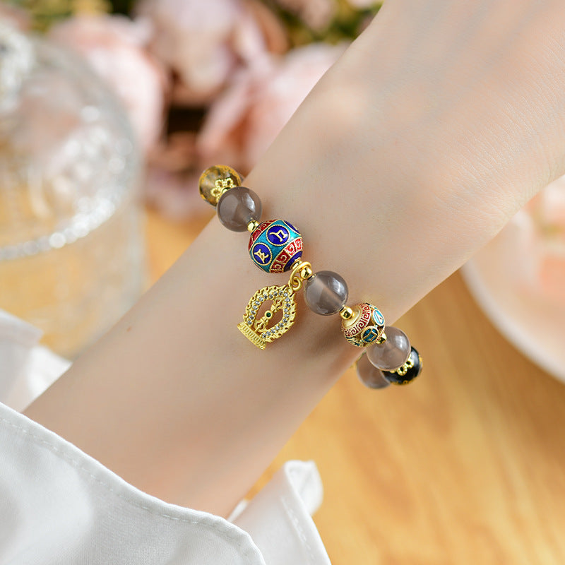 Natural Agate Five-Way God of Wealth Bracelet | Diamond Vajra Pendant for Prosperity