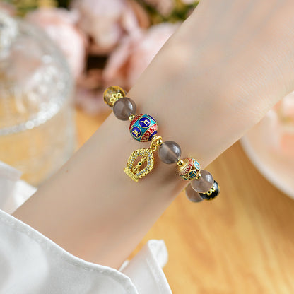 Natural Agate Five-Way God of Wealth Bracelet | Diamond Vajra Pendant for Prosperity