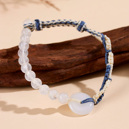 White Chalcedony Peace Buckle Handmade Woven Bracelet | Harmony Purity Chinese Style Charm